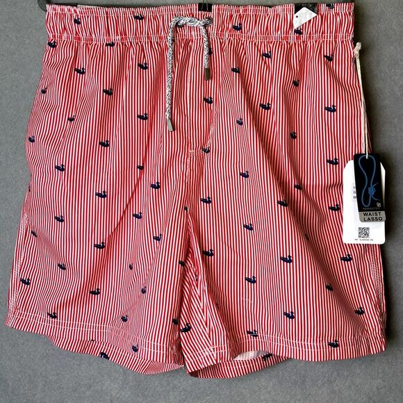 Island Haze Mens Red Stripe Ducks Swim Trunks Cruise Summer Beach New XXL - Picture 1 of 5